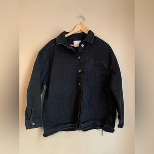Celebrity pink black denim jean jacket distressed